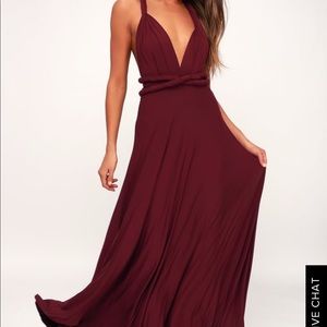 LULUS TRICKS OF THE TRADE BURGUNDY MAXI DRESS